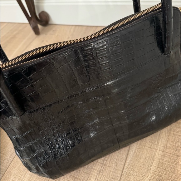Nancy Gonzalez Black Crocodile Bag Tote Double Strap Vintage Square Rare! - Picture 3 of 16